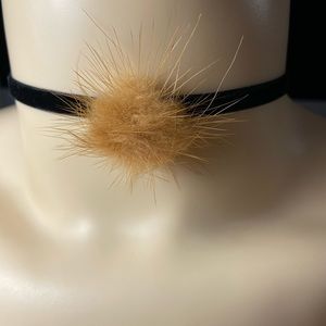 Tan Puff Pom Choker Necklace
